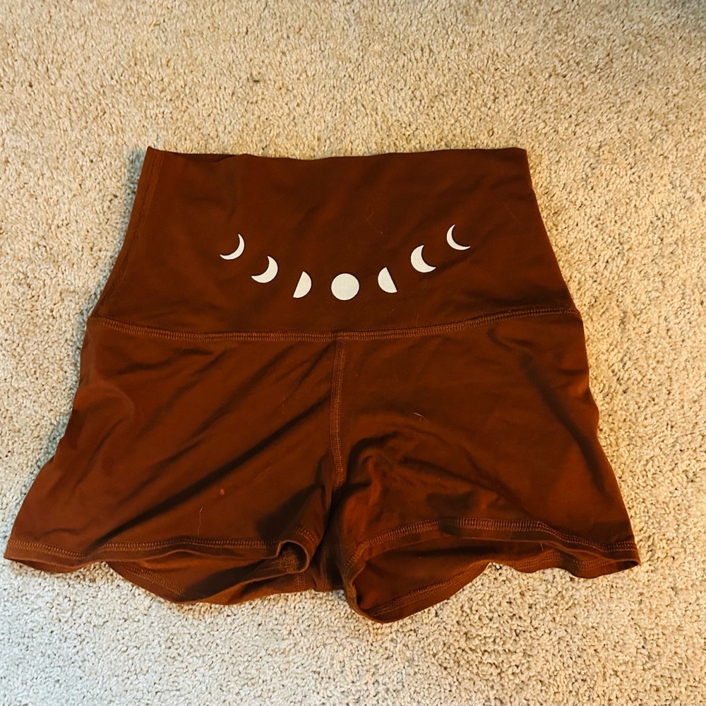 High Waist Chocolate Brown Shorts with Moon Phase Design